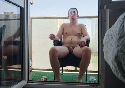 Exhibitionist Enjoys His Cigarette and Coffee Naked on the Balcony