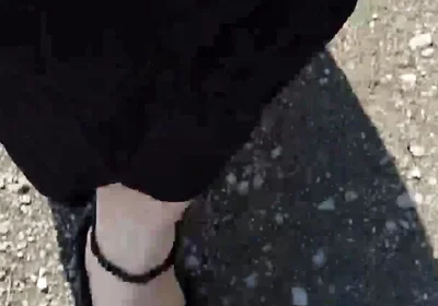 Outdoor in a Black Caftan and Barefoot in Black Birkenstocks