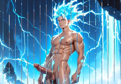 Lightning Elemental Solo Boy Jerking Erect Dick with Electric Glow