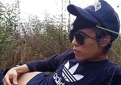 Gay Asian Twink Jon Arteen Speaks French, Masturbates His Smooth Penis In The Rain, Lubricated