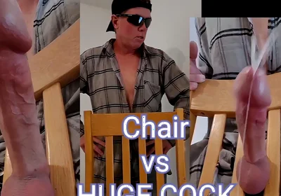 Huge Cumshot From Huge Cock Stuck in Chair