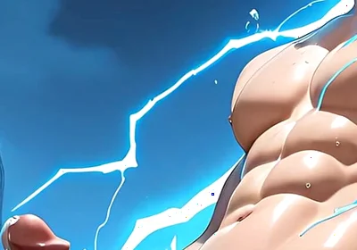 Lightning Elemental Solo Boy Jerking Erect Dick with Electric Glow