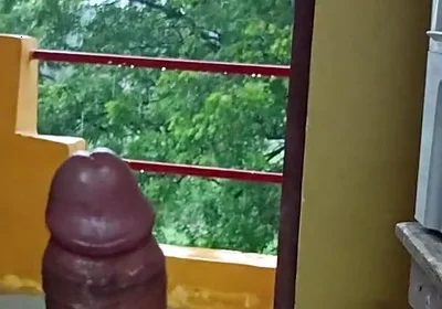 Indian Boy Naked in Rain in Balcony Huge Cock Masturbation