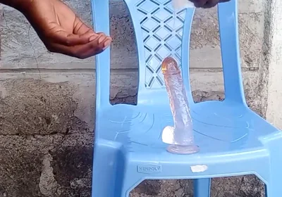 Big Black Ass Bottom Fucking His Asshole with a Dildo Outside
