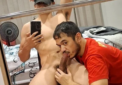 My Cock in Her Mouth, Reflected in the Mirror.