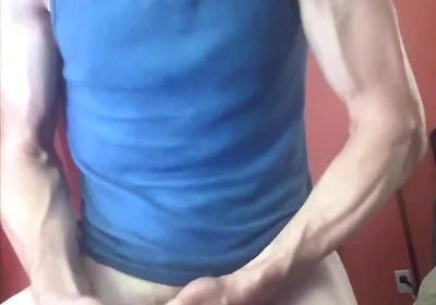 Jerking off in Blue Beater, Intense Stare From Edging Bust at End