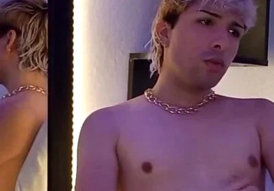 Blond Twink Stroking His Huge Uncut Cock on Webcam