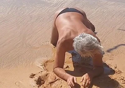 Ladysilva on the Beach in Very Sexy Panties Her Big Ass