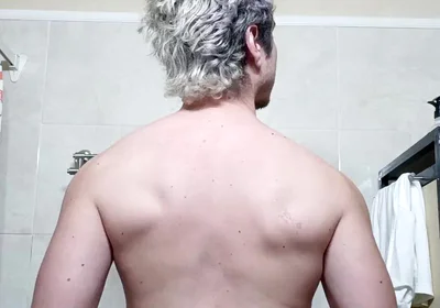 Handsome Flexing Muscles in the Bathroom, Big Cock