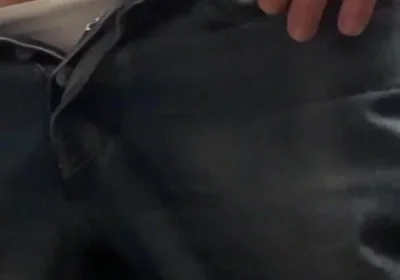 Amateur Straight Boy in Jeans Shorts with Big Hanging Balls Caught Pissing Hands Free