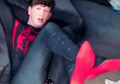 Super Hero Spiderman Cosplay Twink Getting Fucked By Machine