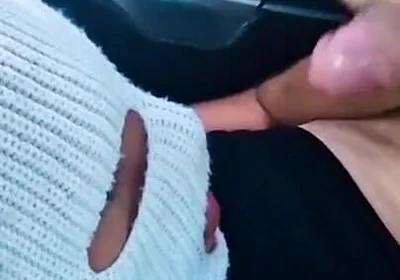 Self-sucking and Fucking a Tight Ass in a Taxi Driver's Car in Public