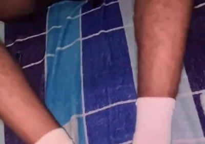 Brunette Vergon Jerks off Her Neighbor with White Socks on