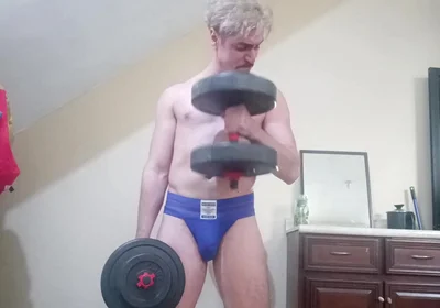 Handsome White Latino Working Out in Jockstrap