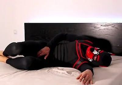 Horny Neoprene Puppy Humping And Teasing Himself In Wetsuit
