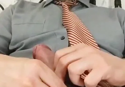 Playing with My Cockring-trapped Thick Cock Until Cumming, Dressed in Tie and Suit Pants