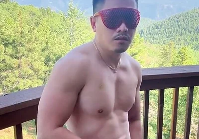 Mountain Top Tease: Muscular Asian Hunk's Solo Show