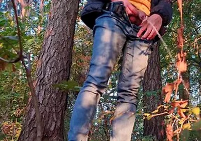 Guy Long Pissing In The Forest Under A Tree