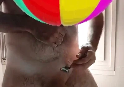Handsome Mature Chubby with Big Fat Cock Shaving My Cock and Eggs in the Shower in Close-up