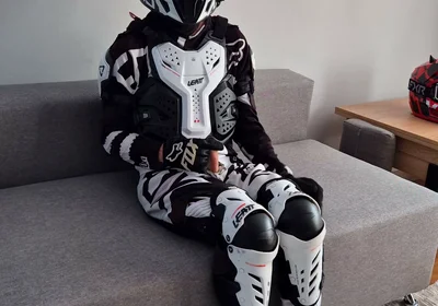 Motorcyclist in Gear Cum Hot on Himself