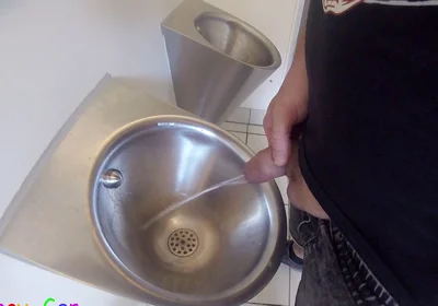 I’m Pissing Into the Urinal of a Public Restroom and Jerking off My Thick Cock Until I’m Precumming