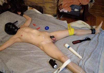 Chastity Guy Tied to the Bed, Allowed to Cum and Locked Again