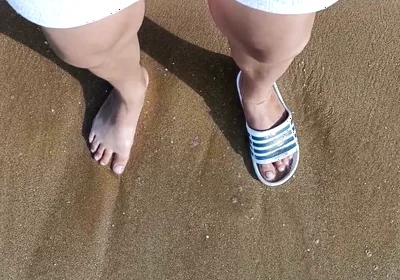 Feet and the Sea Extra Slowmotion - One Foot Barefoot and Foot in Slide - Great Feet in Sea