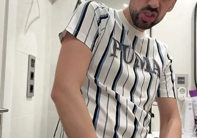 Hot Stepdaddy Wanking off in Public Bathroom