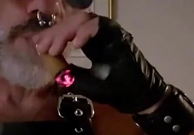 Stepdad lighting his Cigar in rubber apron