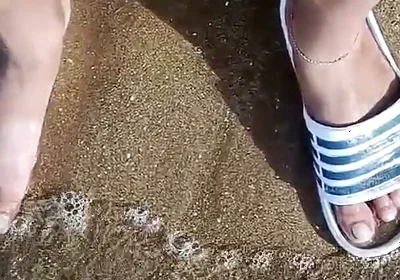 Feet and the Sea Extra Slowmotion - One Foot Barefoot and Foot in Slide - Great Feet in Sea