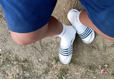 Making Socks Dirty in Slides - Used Socks and Slides and Uncut Soft Cock