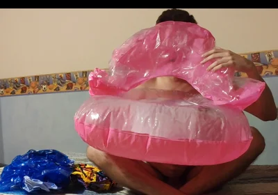 Blowing up Many Inflatable While Jerking off!
