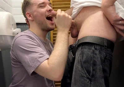 Sneaking Into a Toilet for Crusing Blowjob in a Busy Restaurant