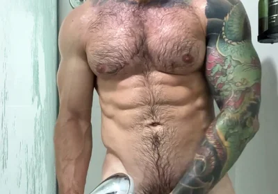 Wet Flex Solo: Soapy Muscular Hairy Body in the Shower