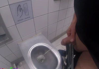 I Love Jerking off My Thick Cock After Taking a Piss in a Highway Restroom and Shooting My Cum Into the Bowl.