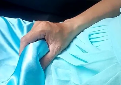 Cum Wearing Blue Chiffon Dress with Satin Lining