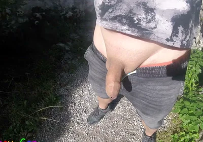 I Explore the Moat of a Castle Ruin in the Mountains While Playing with My Half-hard, Foreskin Cock.