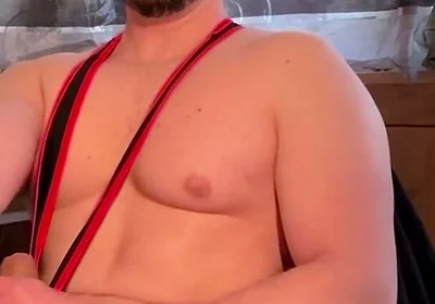 Wrestler Flexing Muscles and Jerking off Huge Load