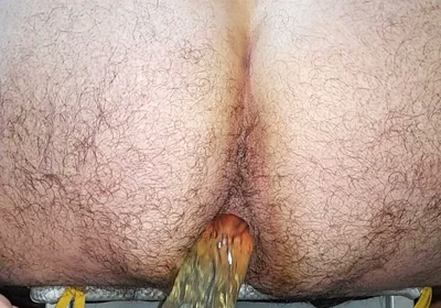 Fucking My Ass Close-up with Lush Vibration and Big Transparent Dildo to the Bottom Wide Ass and I Masturbate My Cock