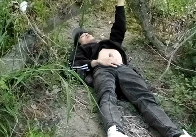 This Gay Twink Sticks His Cock Through His Fly to Jerk off Outside