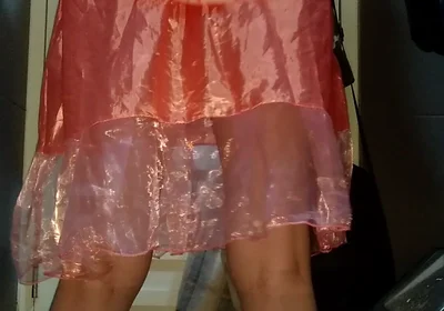 Crossdressing and Cum Wearing Girl Satin Party Pink Mini Dress