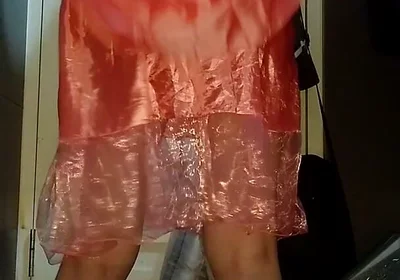 Crossdressing and Cum Wearing Girl Satin Party Pink Mini Dress