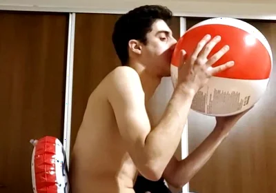Vertical Vid - Blowing up Many Inflatables While Jerking off in Stream