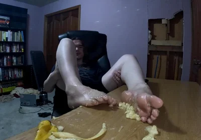 Having Fun with a Banana - Crush & Self Foot Worship