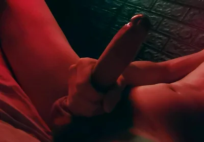 Very Passionately Masturbates a Huge Cock at Night and Moans!