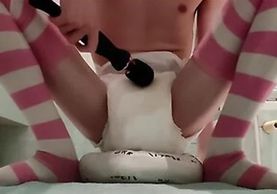 Diapered Twink In Stockings Creams His Pampers Magic Wand