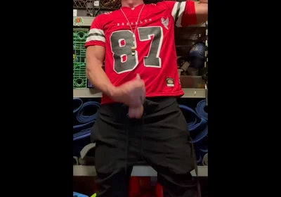 Jockdad87 Shoots a Load of Cum in His #87 Jersey