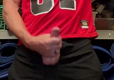 Jockdad87 Shoots a Load of Cum in His #87 Jersey