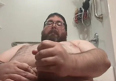 Fat Bear With A Fat Cock Has A Pre-shower Edge And Cum Wearing A Cock Ring