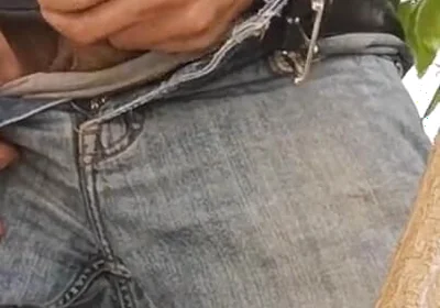 Hiding Outside Behind a Tree to Jerkoff with Huge Cumshot